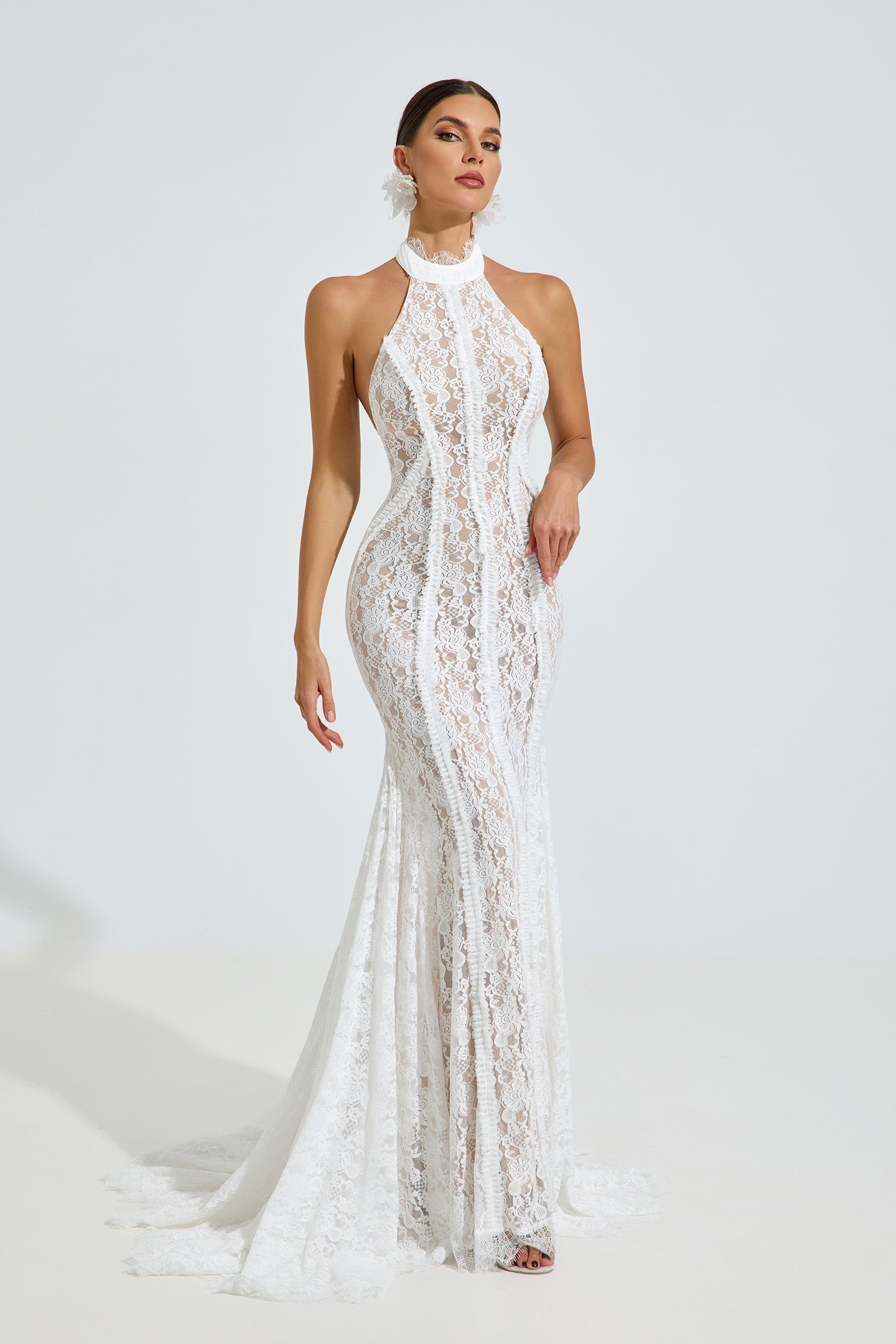 Versace Halter Dantel Deniz Kızı Maxi Elbise