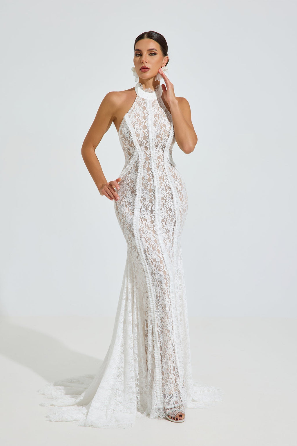 Versace Halter Dantel Deniz Kızı Maxi Elbise