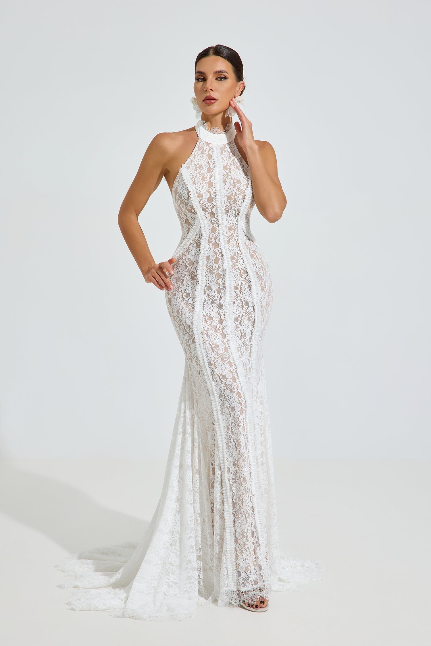 Versace Halter Dantel Deniz Kızı Maxi Elbise