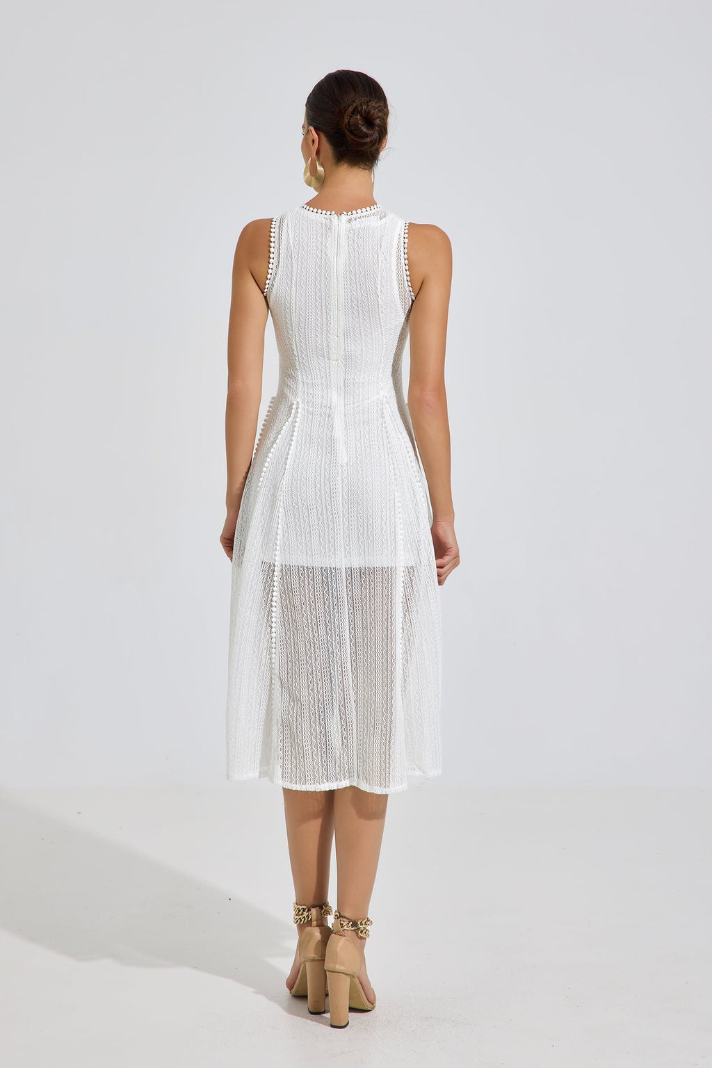 Lesley White Whisper Dantel Midi Elbise
