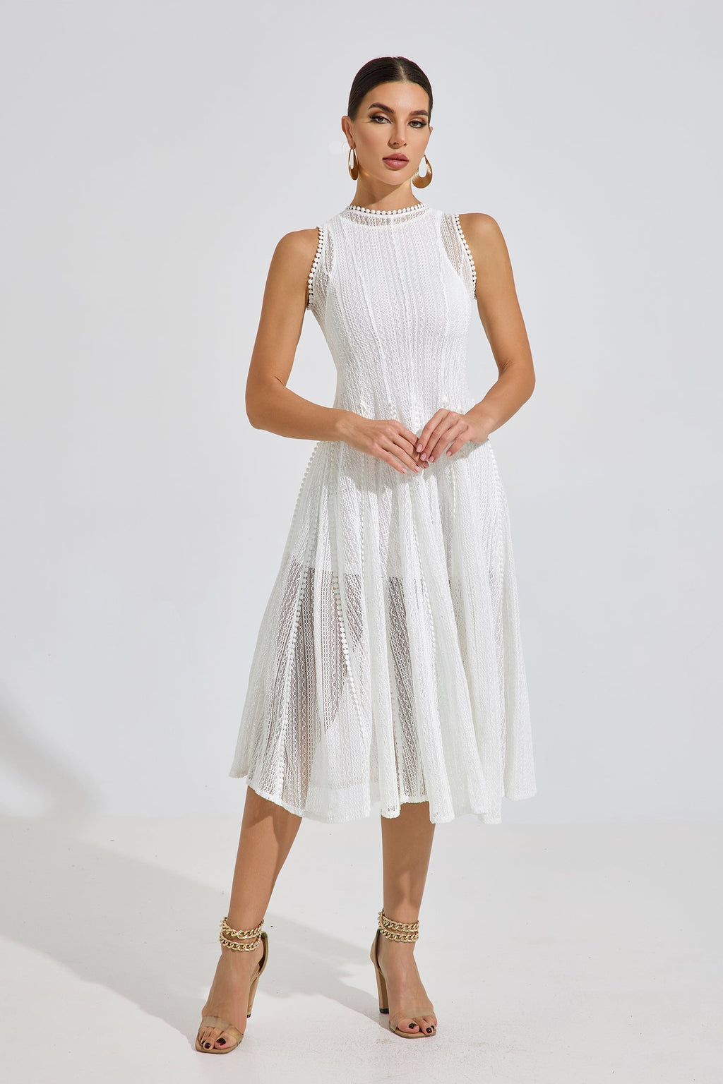 Lesley White Whisper Dantel Midi Elbise