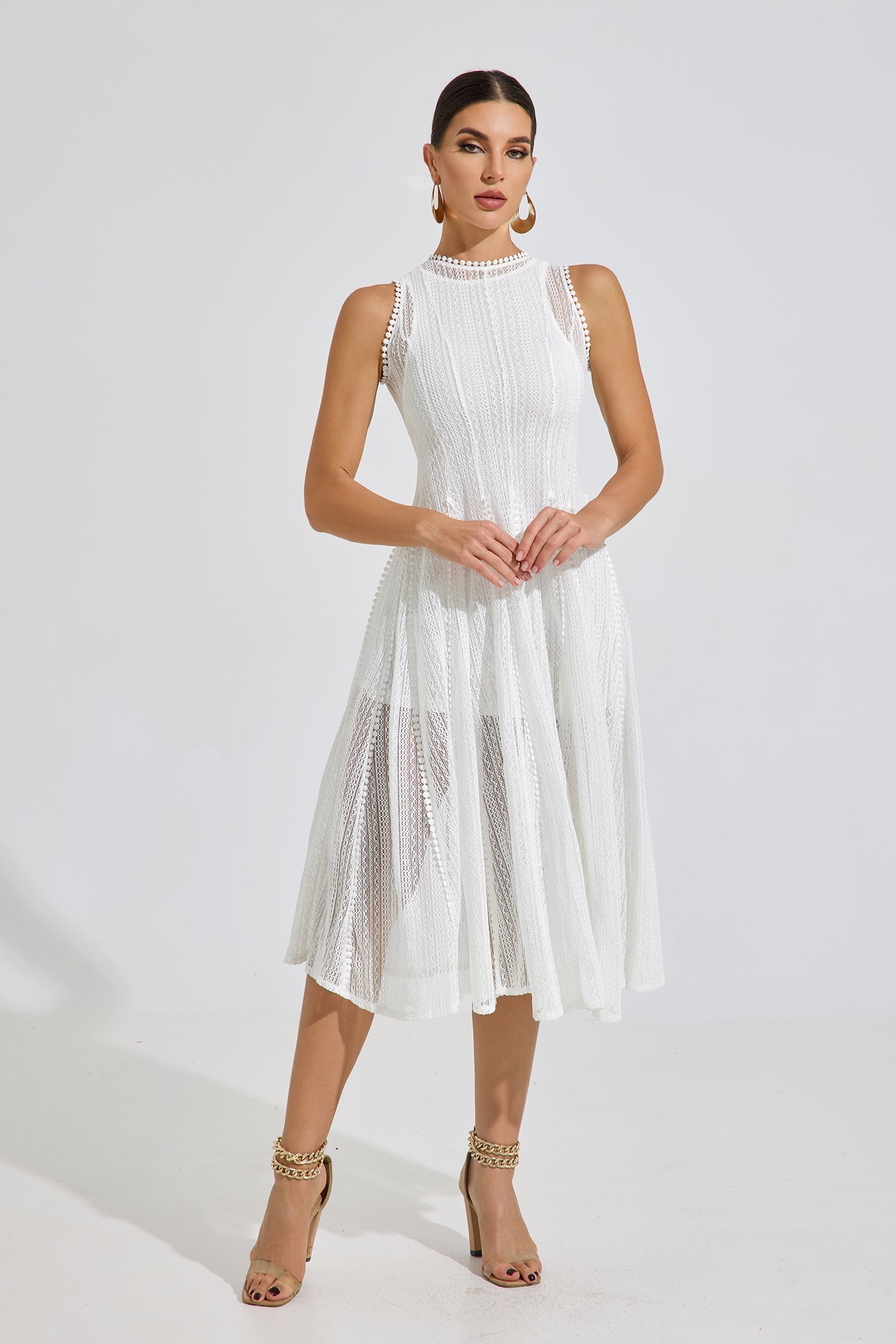 Lesley White Whisper Dantel Midi Elbise