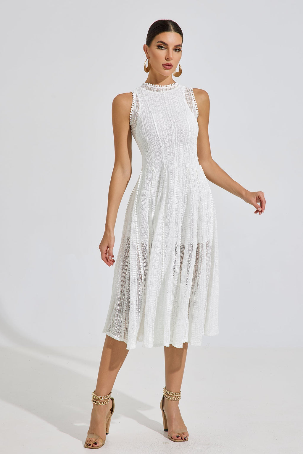 Lesley White Whisper Dantel Midi Elbise