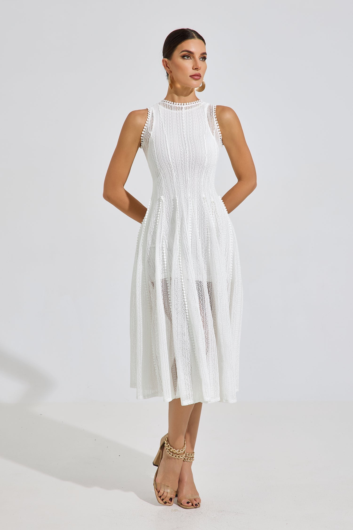 Lesley White Whisper Dantel Midi Elbise