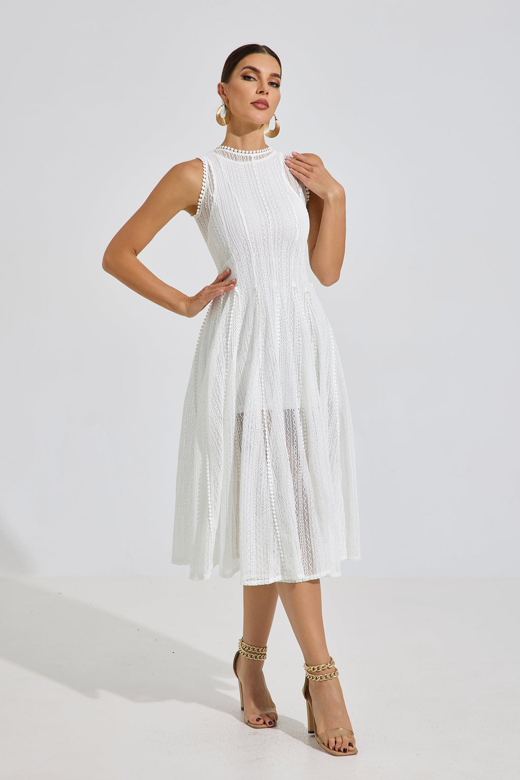 Lesley White Whisper Dantel Midi Elbise