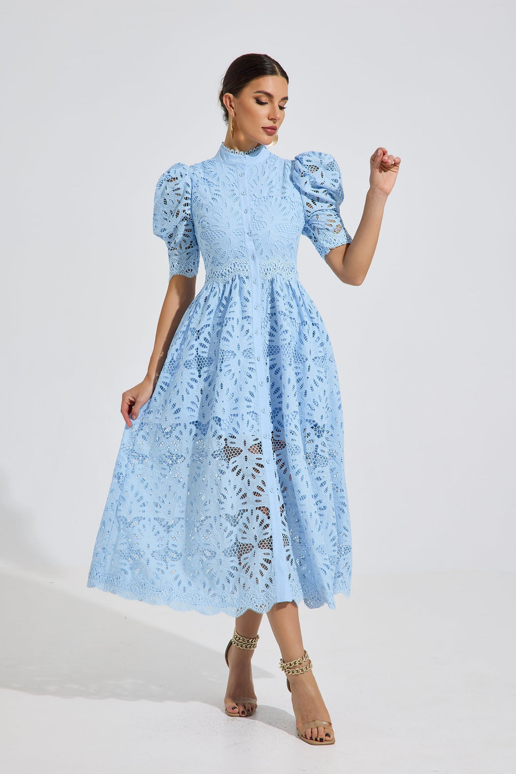 Romilly Sky Dantel Midi Elbise