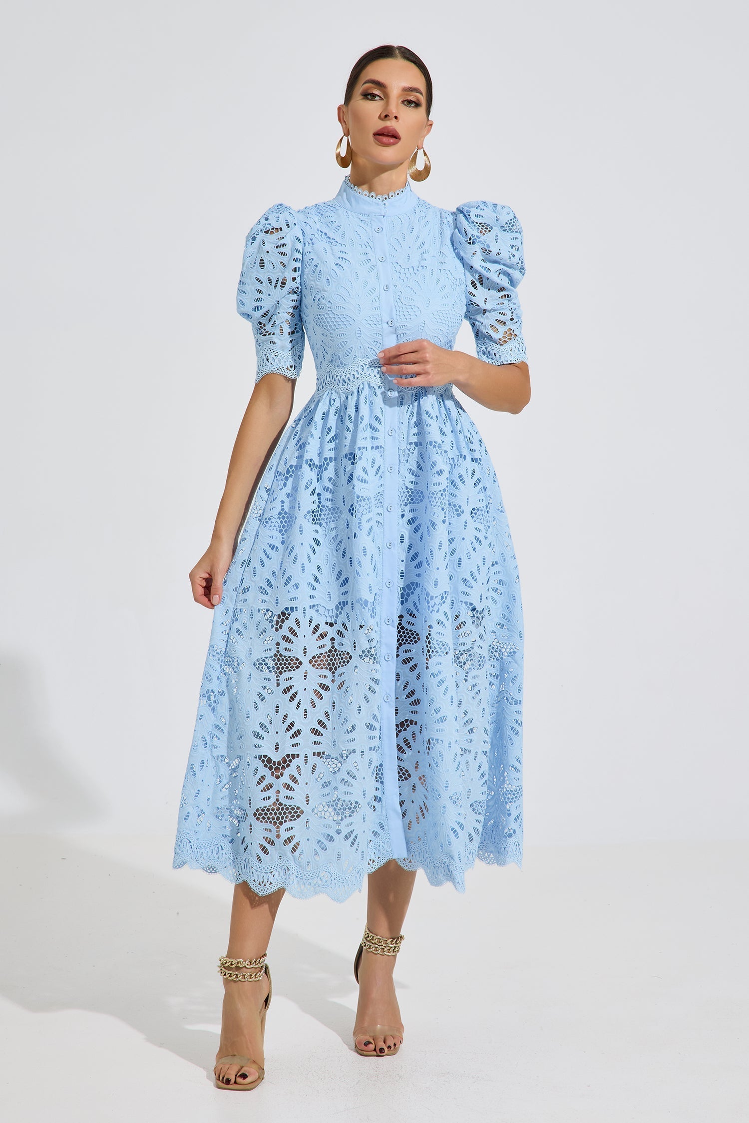 Romilly Sky Dantel Midi Elbise