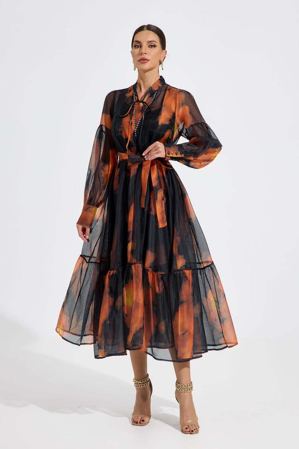 Luxelle Ember Glow Şifon Maxi Elbise