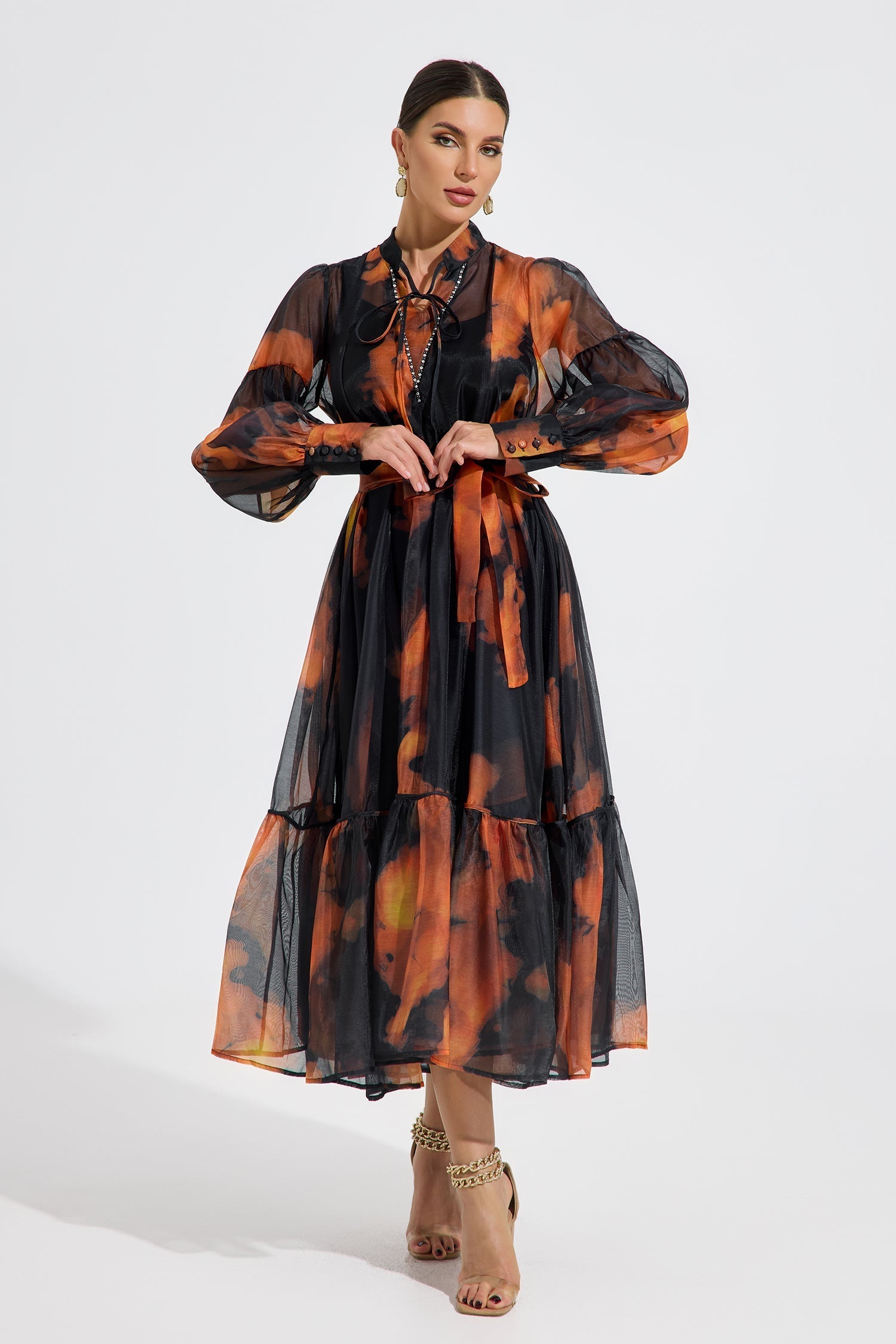 Luxelle Ember Glow Şifon Maxi Elbise