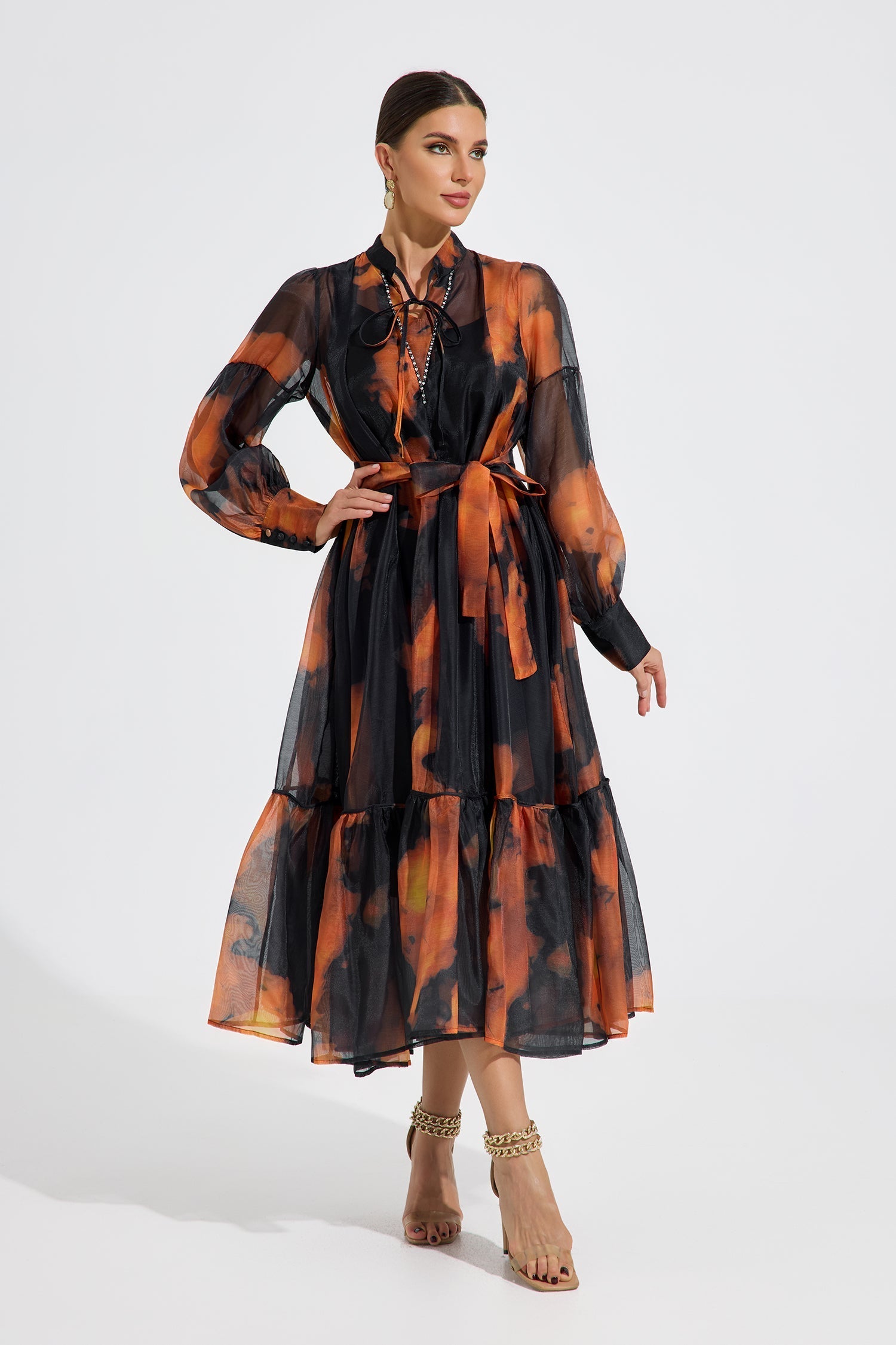 Luxelle Ember Glow Şifon Maxi Elbise