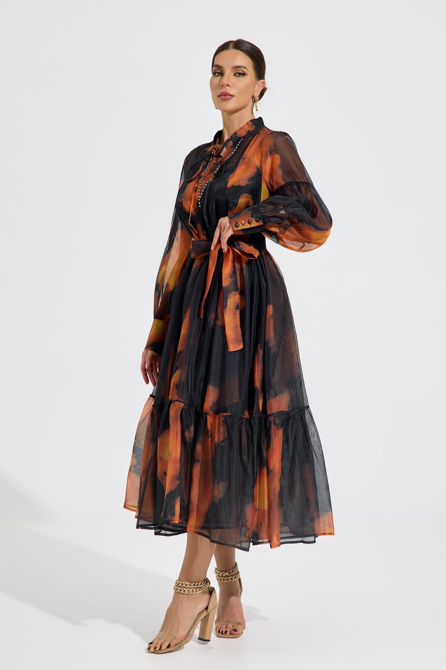 Luxelle Ember Glow Şifon Maxi Elbise
