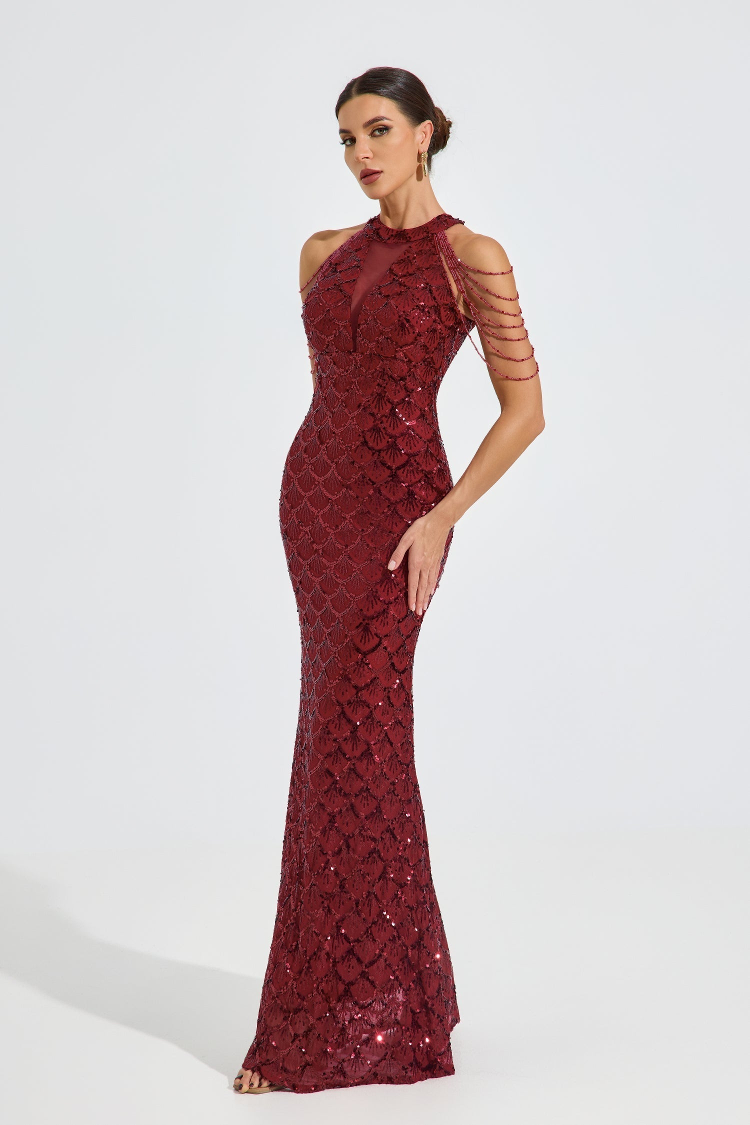 Iris Crimson Luxe Payet Maxi Elbise