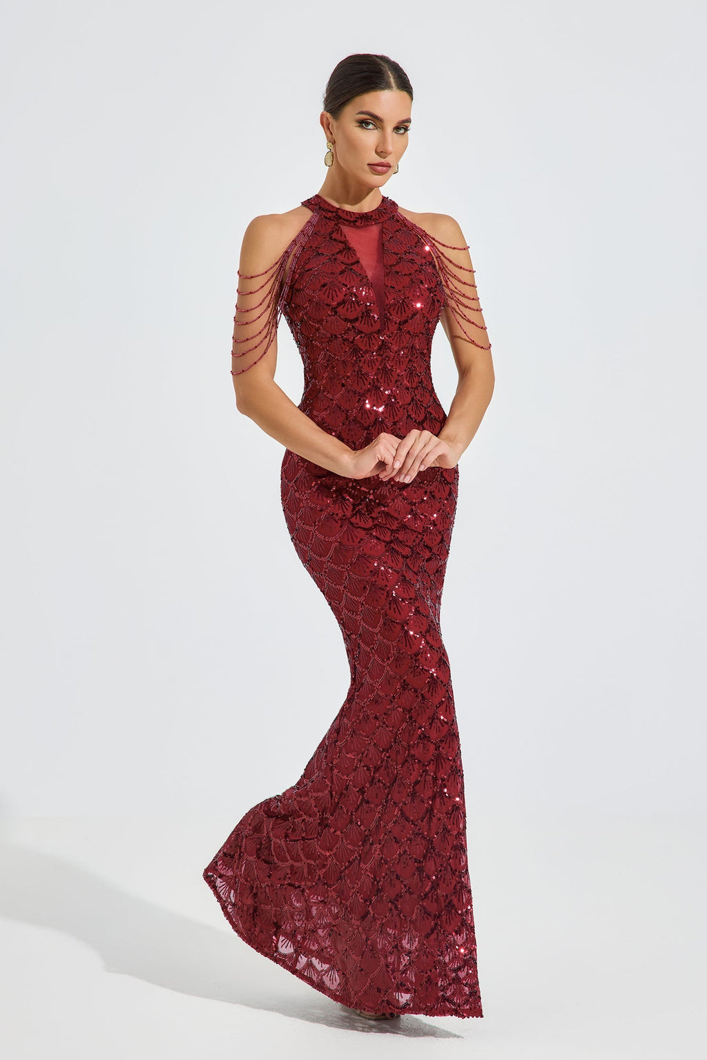 Iris Crimson Luxe Payet Maxi Elbise