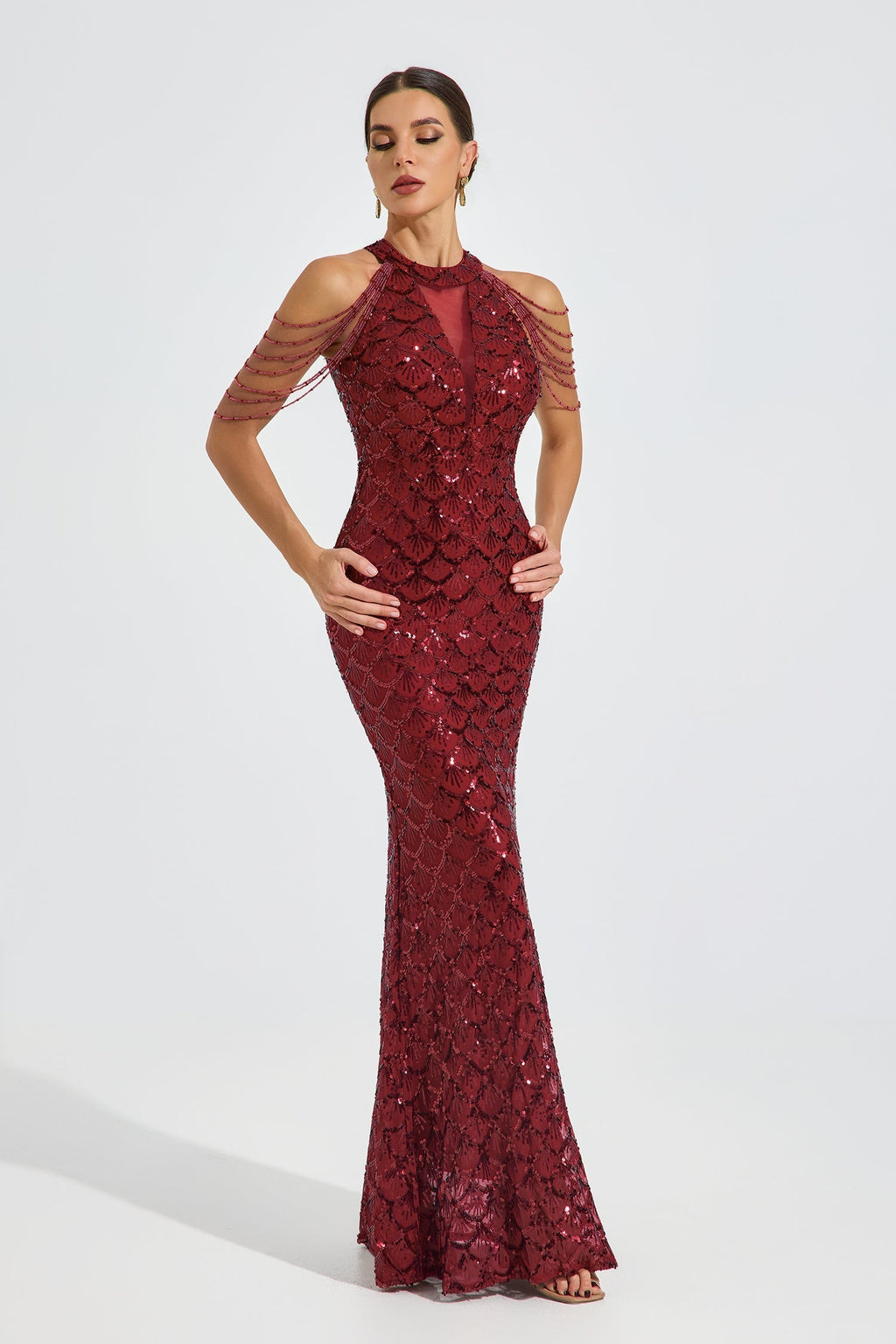 Iris Crimson Luxe Payet Maxi Elbise