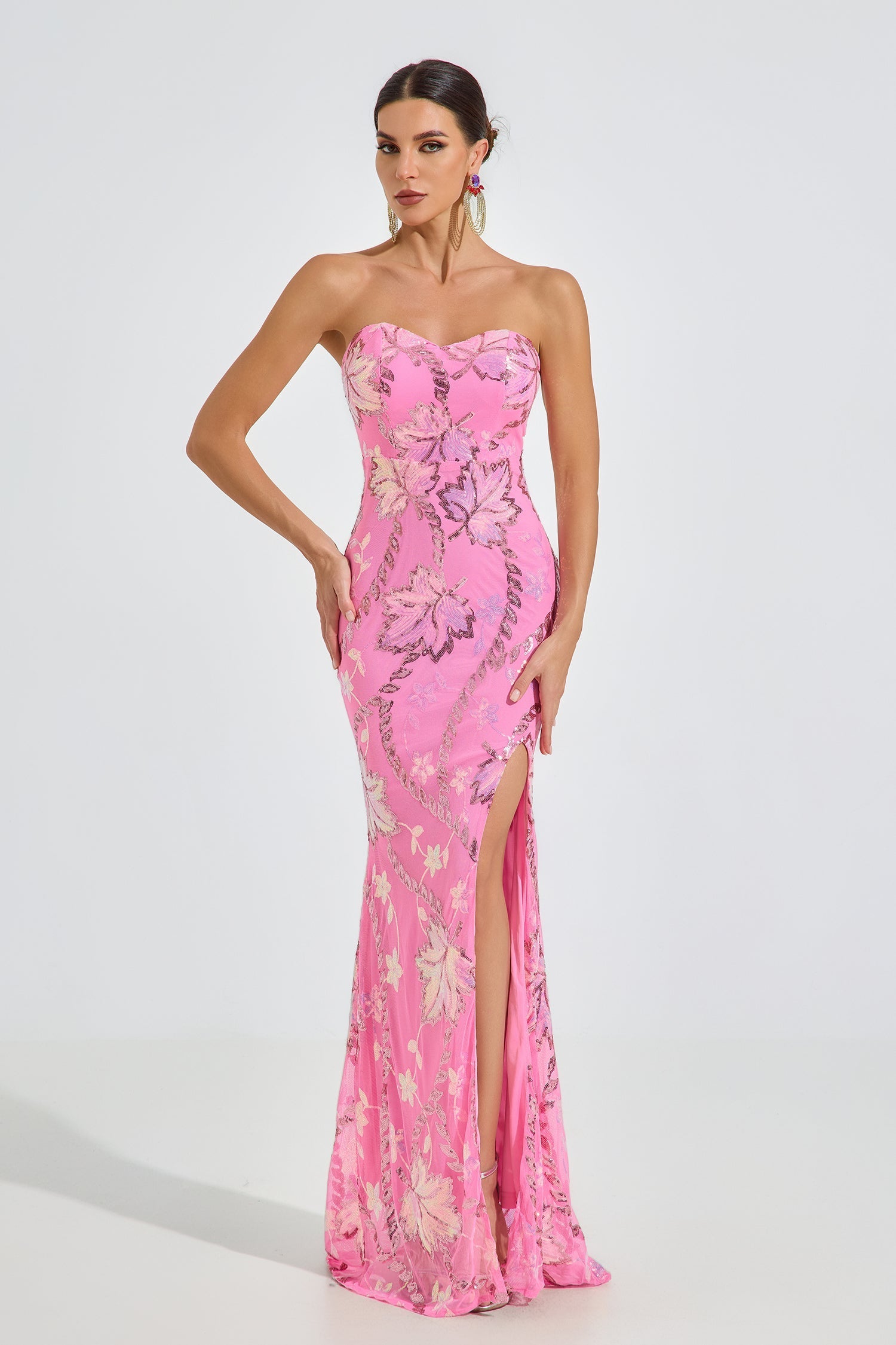 Halston Blossom Strapless Maxi Elbise
