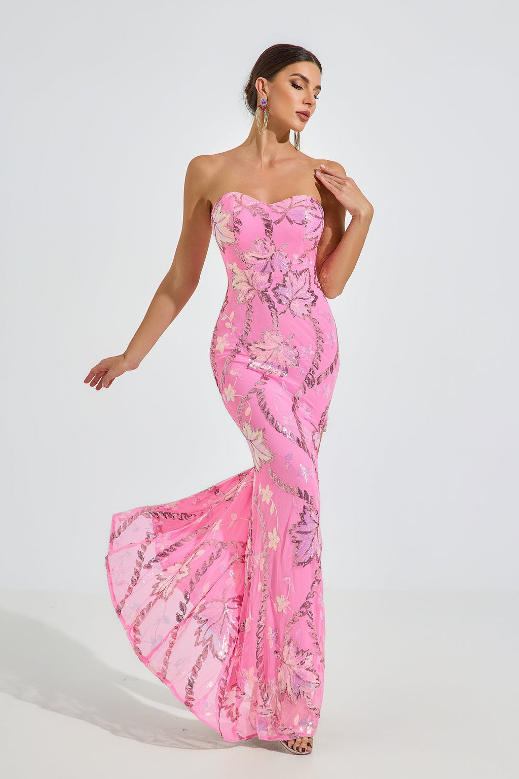 Halston Blossom Strapless Maxi Elbise