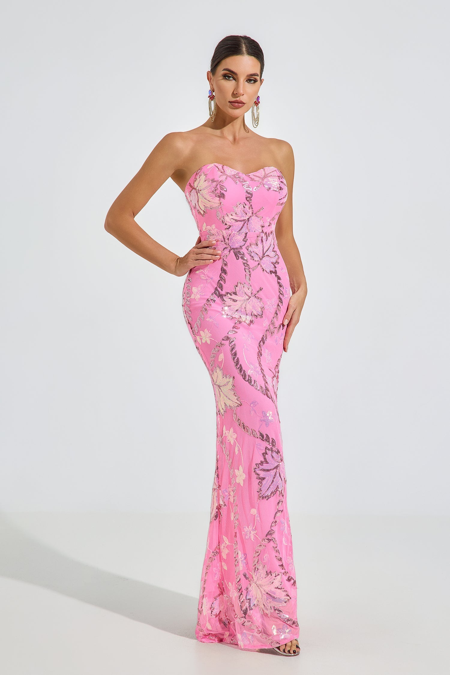 Halston Blossom Strapless Maxi Elbise