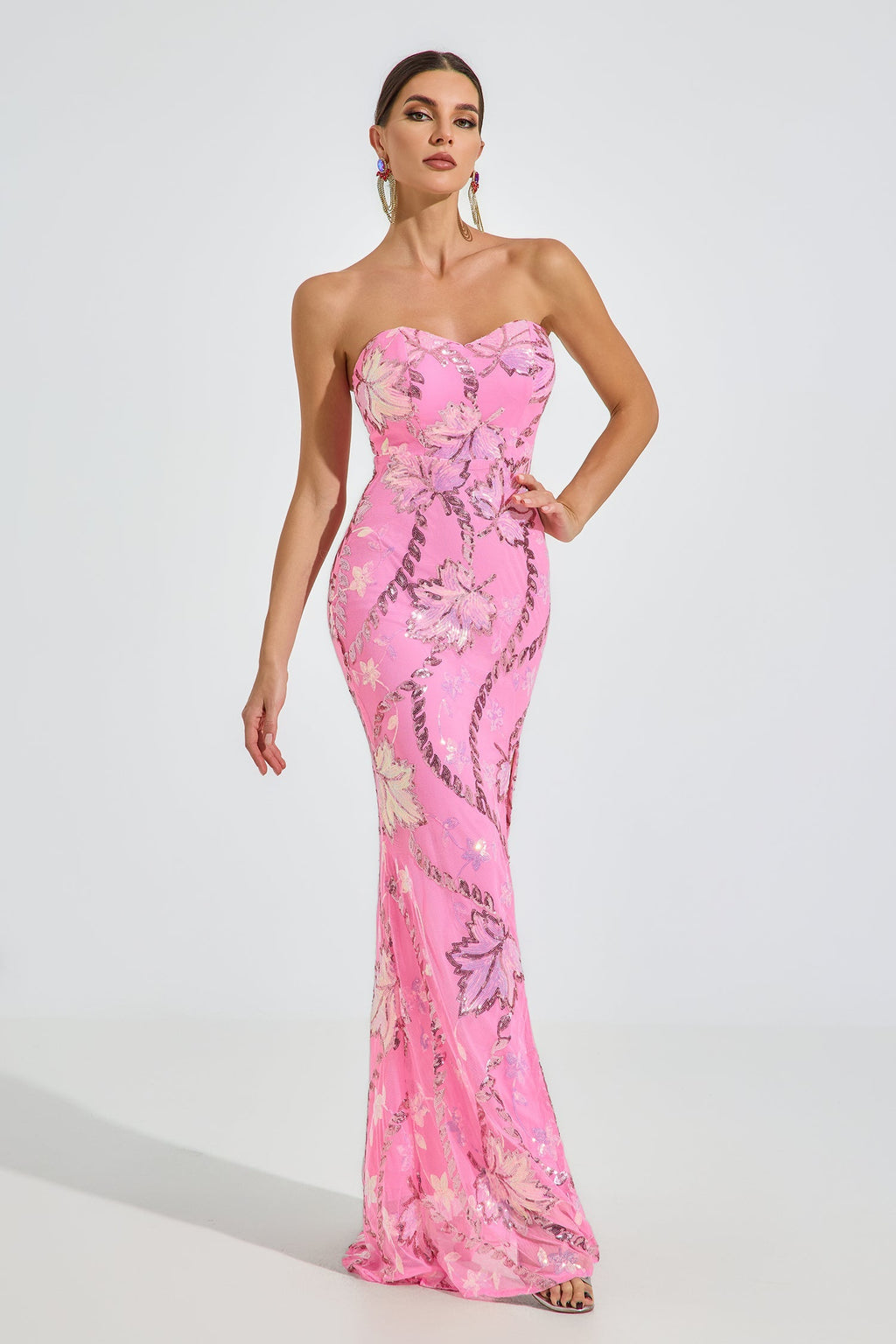 Halston Blossom Strapless Maxi Elbise