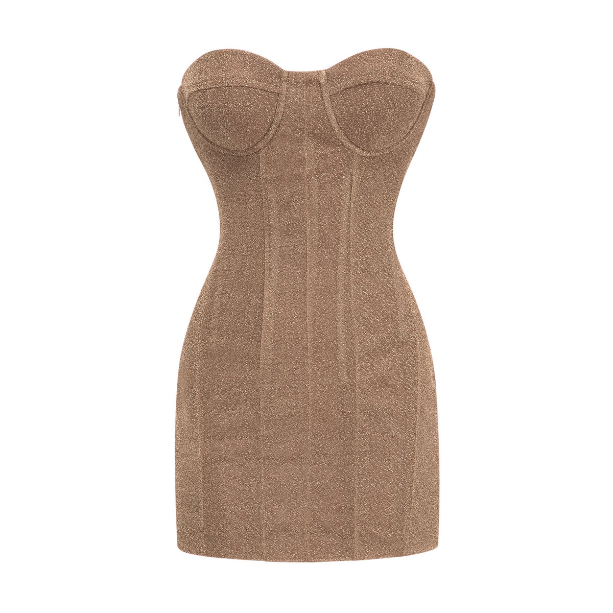 Orabelle Parlak Korse Detaylı Mini Elbise Bronz