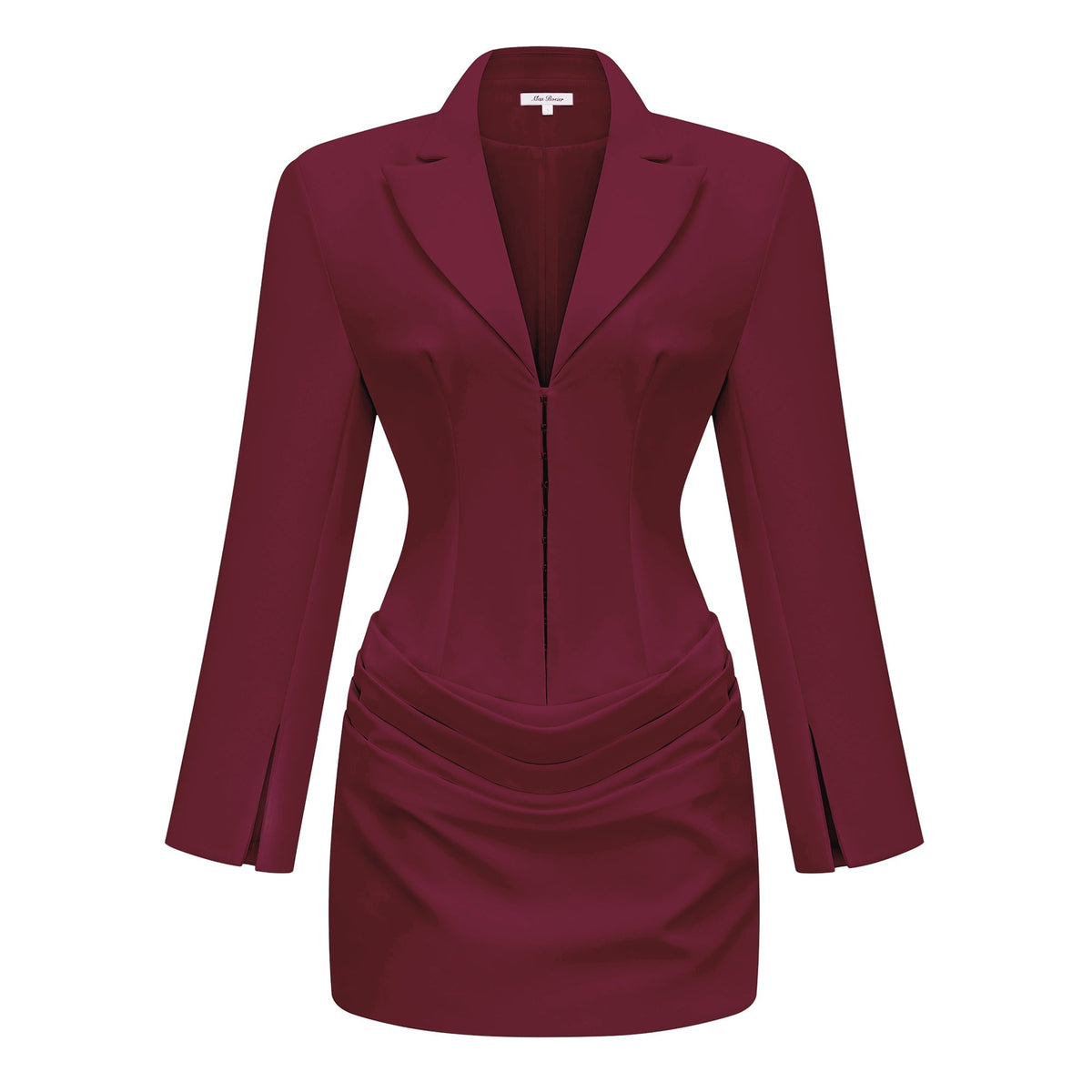 Rosette Büzgü Detaylı Blazer Mini Elbise Bordo