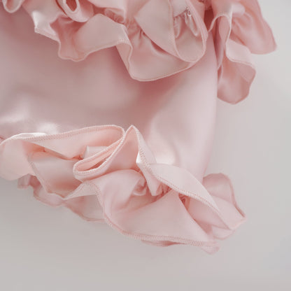 Laurine Fırfırlı Saten Balon Etekli Mini Elbise Pembe