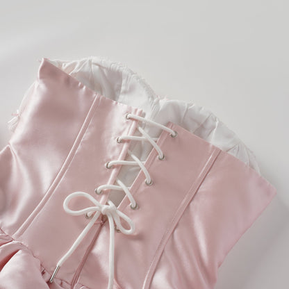 Laurine Fırfır Detaylı Saten Mini Elbise Pembe