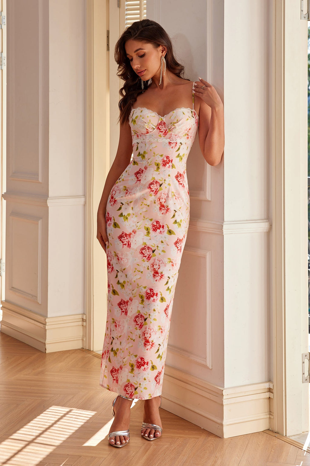 Sophie Rose Çiçekli Saten Maxi Elbise