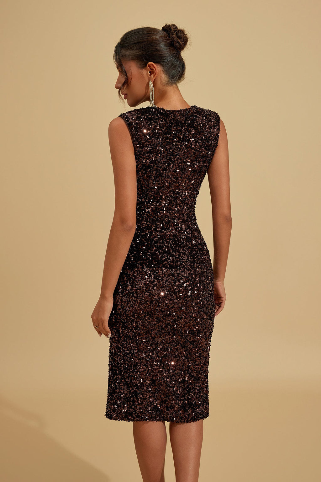 Lysandra Midnight Luxe Pırıltılı Midi Elbise