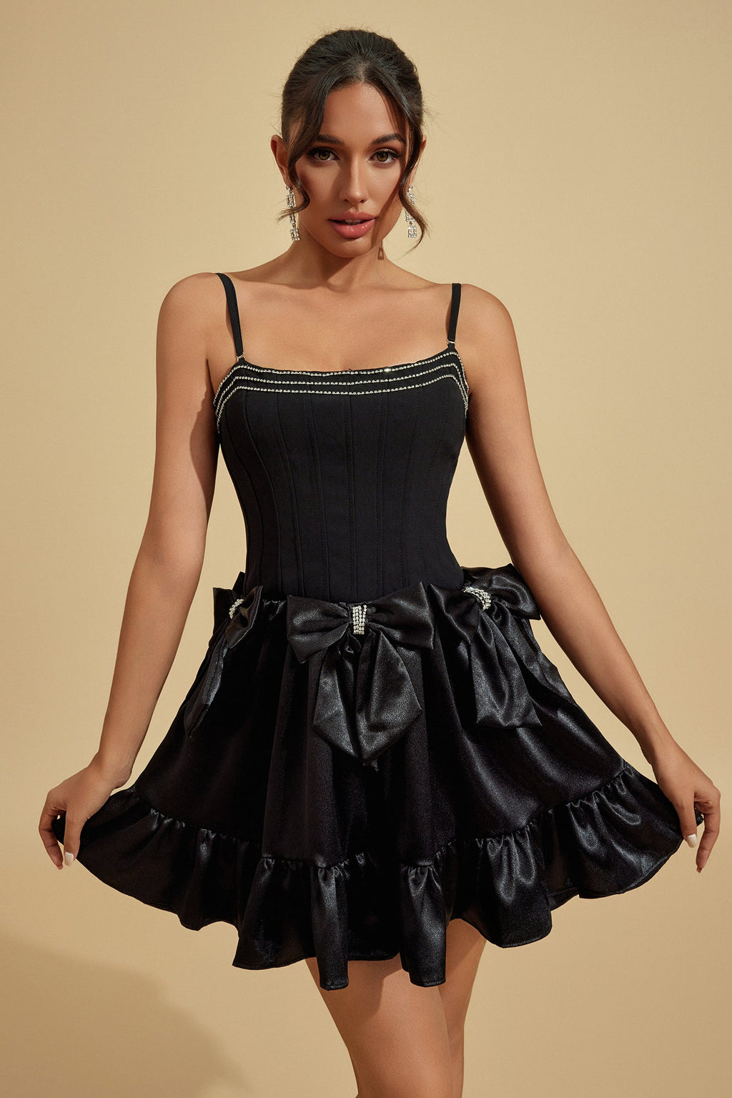 Regina Noir Fiyonk Mini Elbise