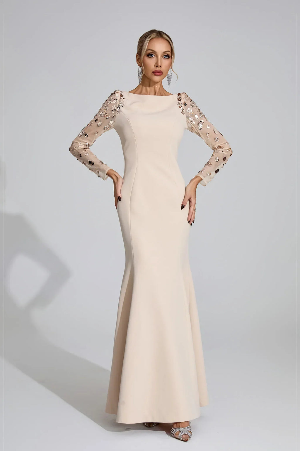 Loretta Bej Elmas Maxi Elbise