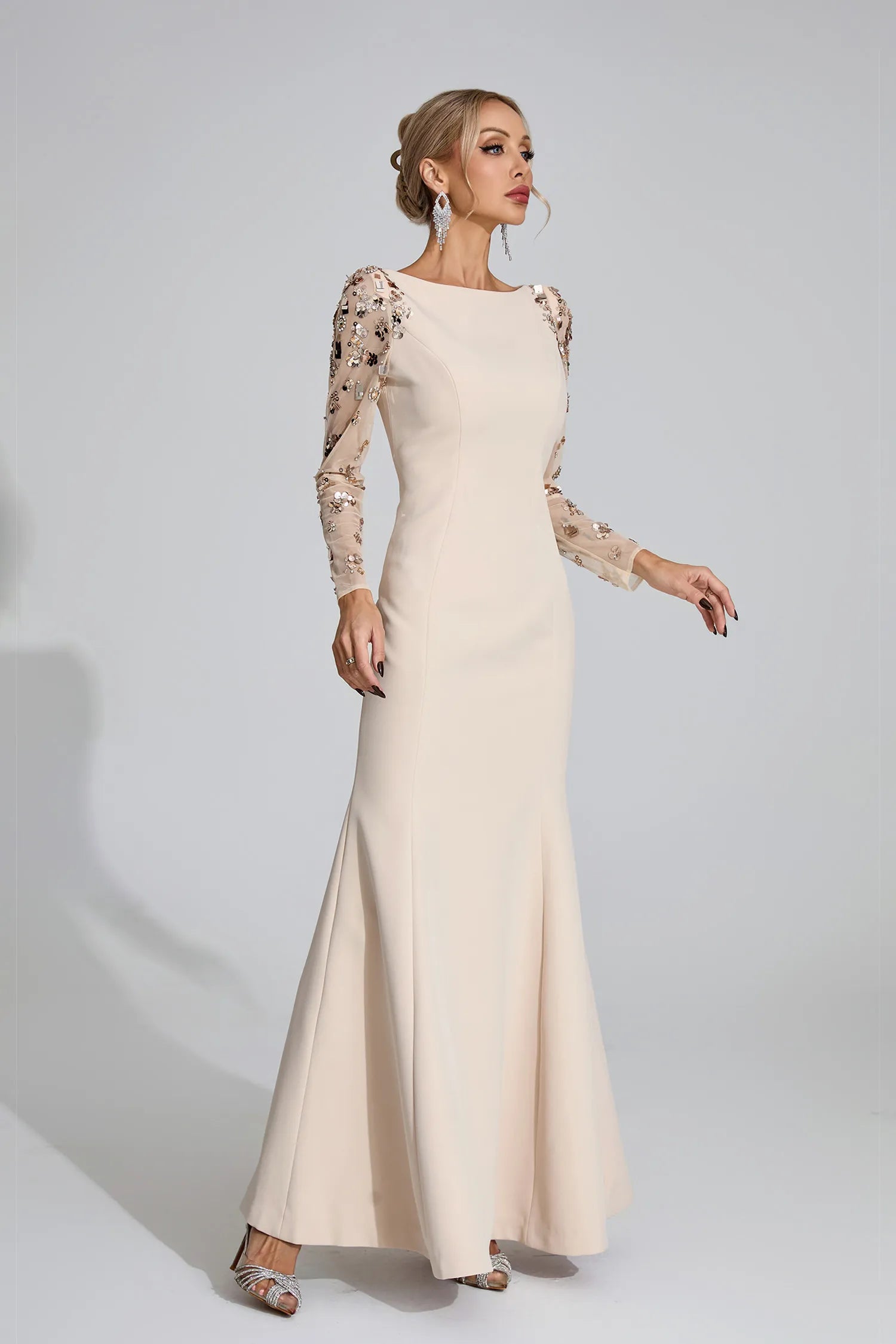 Loretta Bej Elmas Maxi Elbise