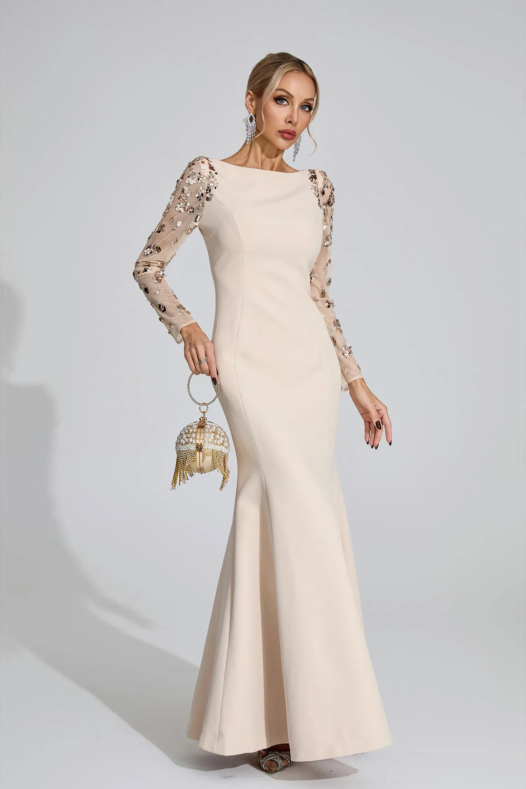 Loretta Bej Elmas Maxi Elbise