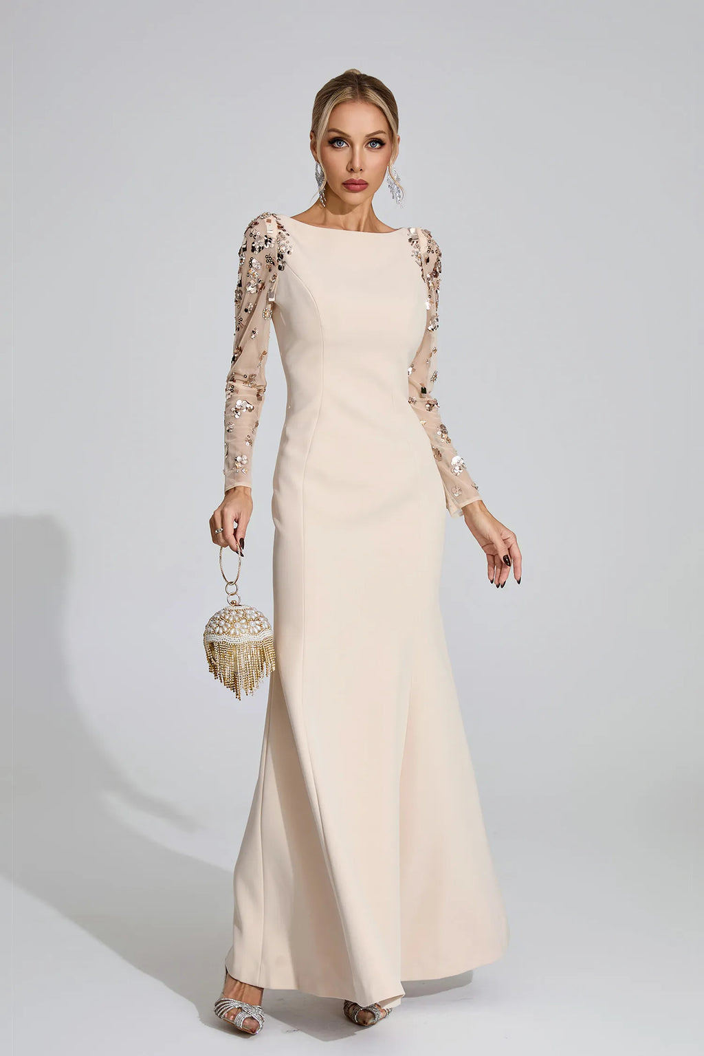 Loretta Bej Elmas Maxi Elbise