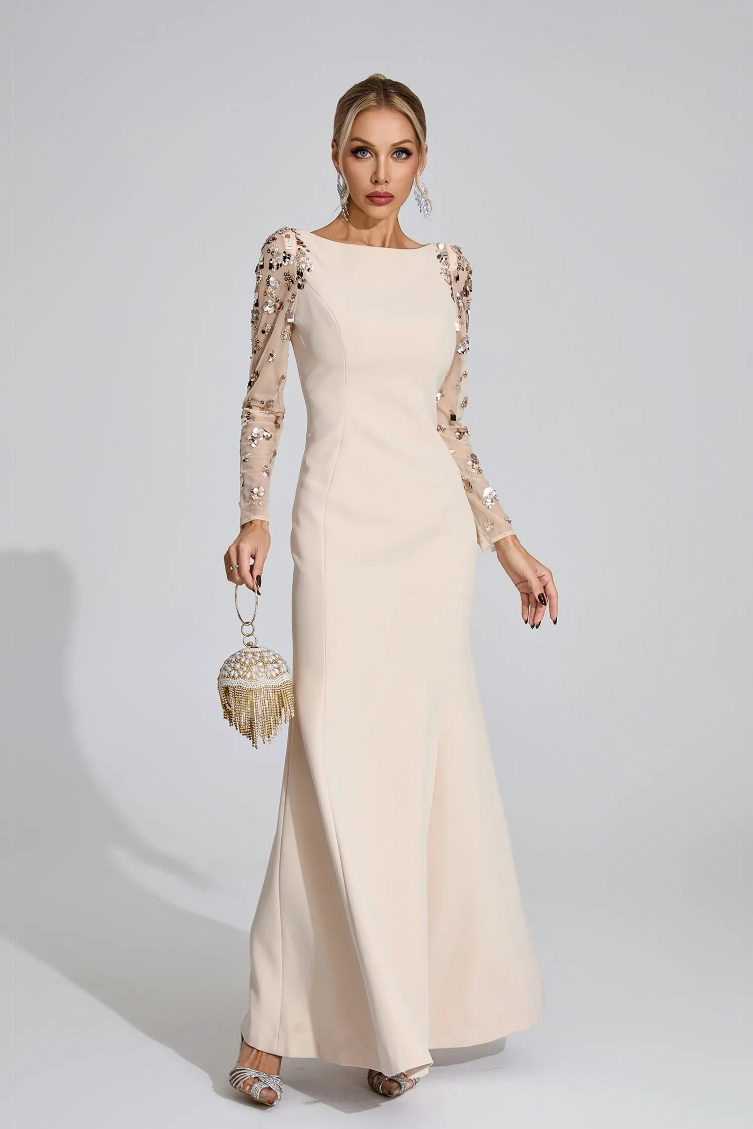 Loretta Bej Elmas Maxi Elbise
