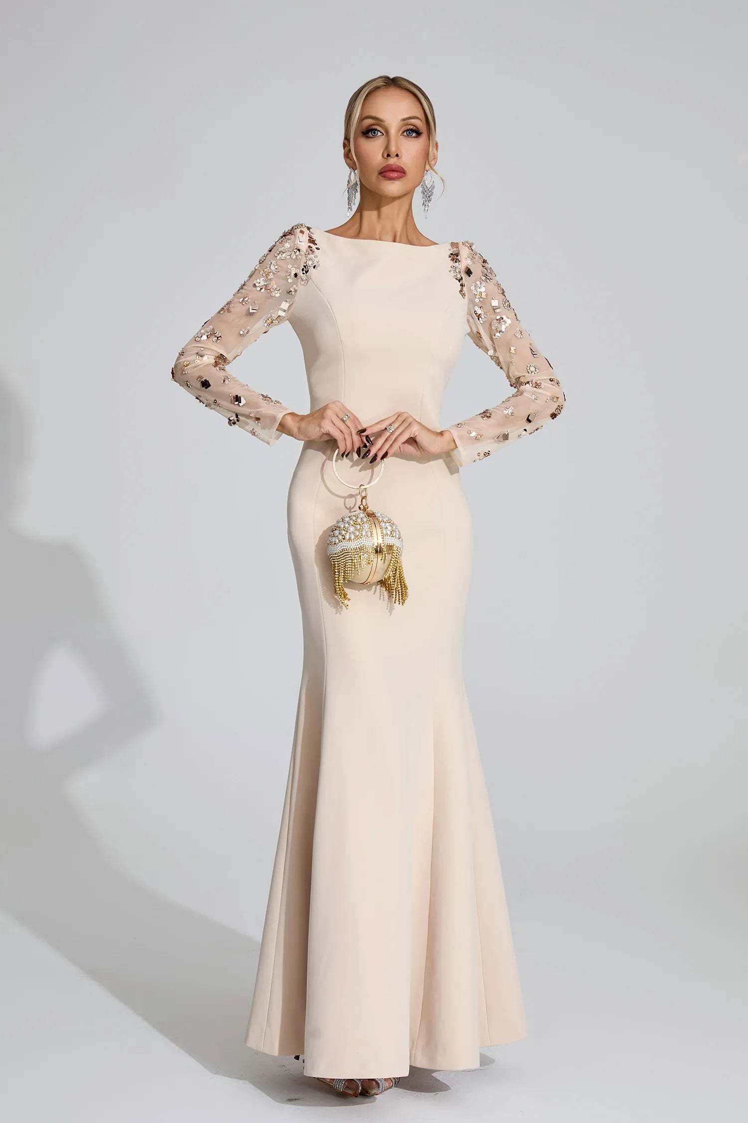 Loretta Bej Elmas Maxi Elbise