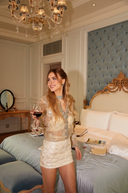 Liane Çiçek İşlemeli Şeffaf Organze Ceket Nötr