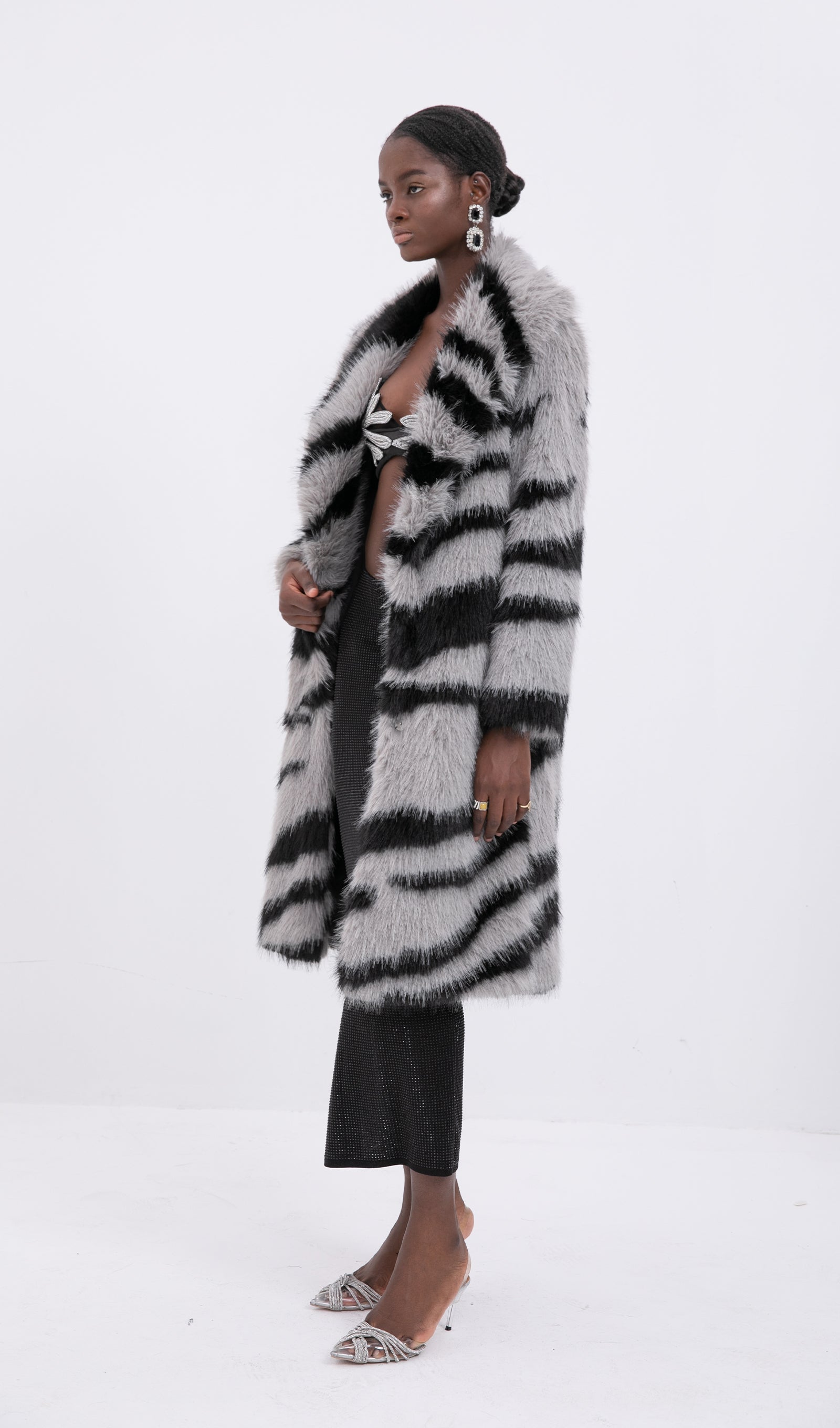 Trend Suni Kürk Zebra Desenli Palto
