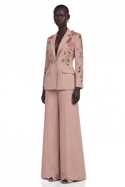 Morgane Payet ve Çiçek Detaylı Blazer Pantolon Takım Pembe