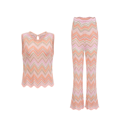 Irina Zikzak Ajurlu Triko İkili Takım Pembe