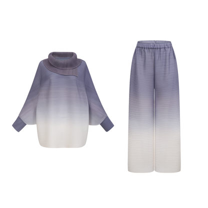Agathe Degrade ve Krinkıl Detaylı Bluz Pantolon Takımı Mor