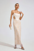 Ayodele Bej Dantel Off-Shoulder Maxi Elbise