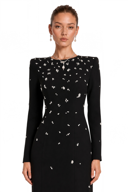 Imelda Kristal İşlemeli Maxi Elbise Siyah