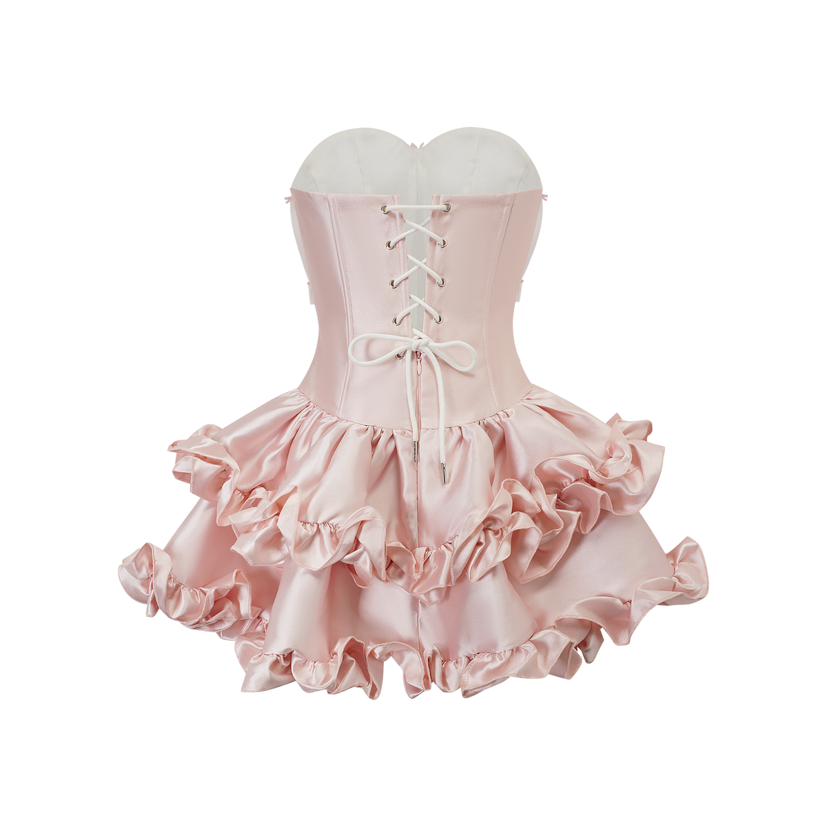 Laurine Fırfırlı Saten Balon Etekli Mini Elbise Pembe