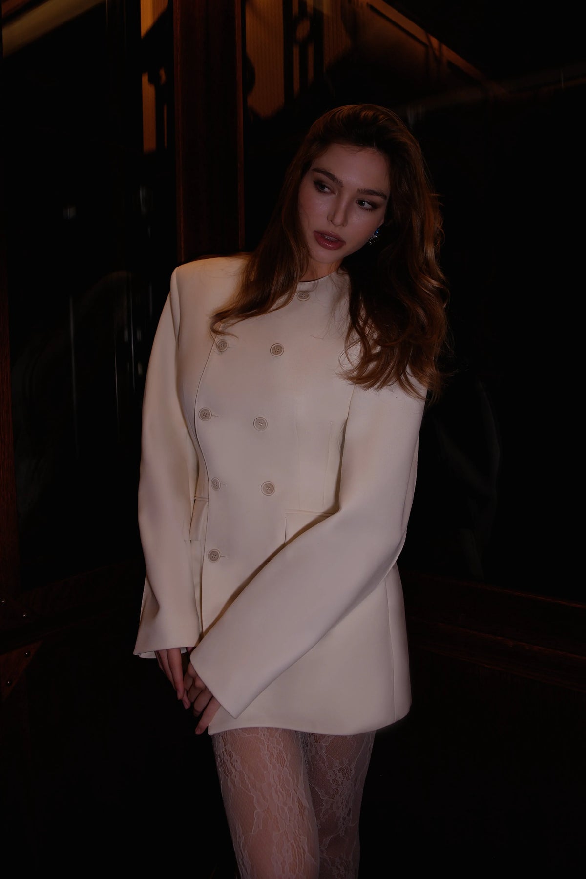 Saffron Kruvaze Mini Blazer Elbise Beyaz