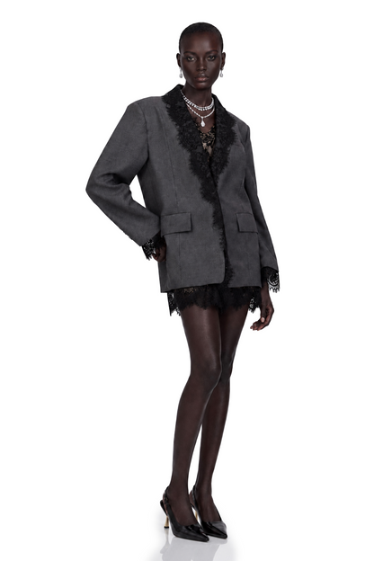 Dianthe Dantel Detaylı Blazer Ceket Gri