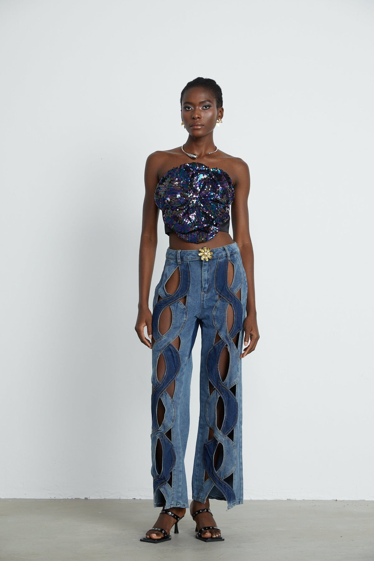 Blanche Yüksek Bel ve Cut-Out Detaylı Jean Pantolon Mavi