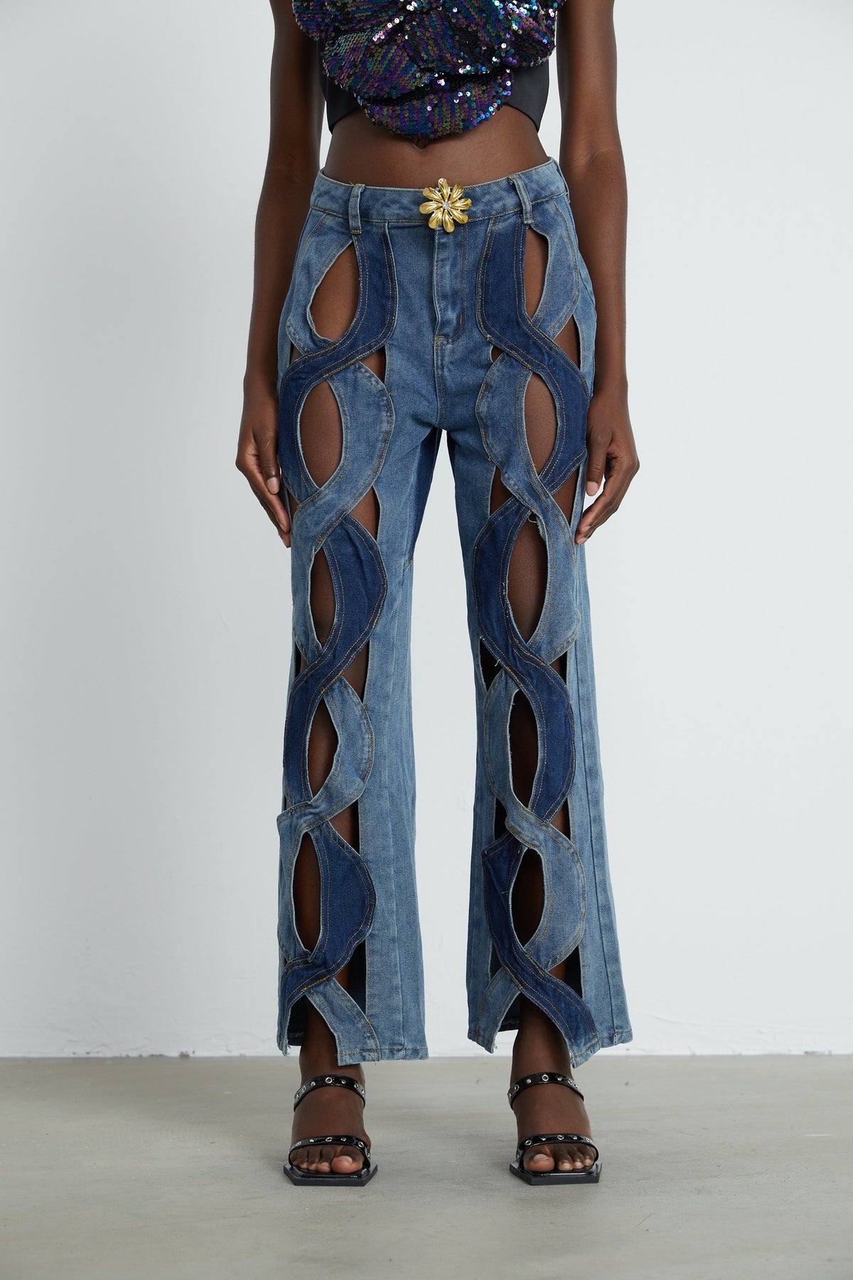 Blanche Yüksek Bel ve Cut-Out Detaylı Jean Pantolon Mavi