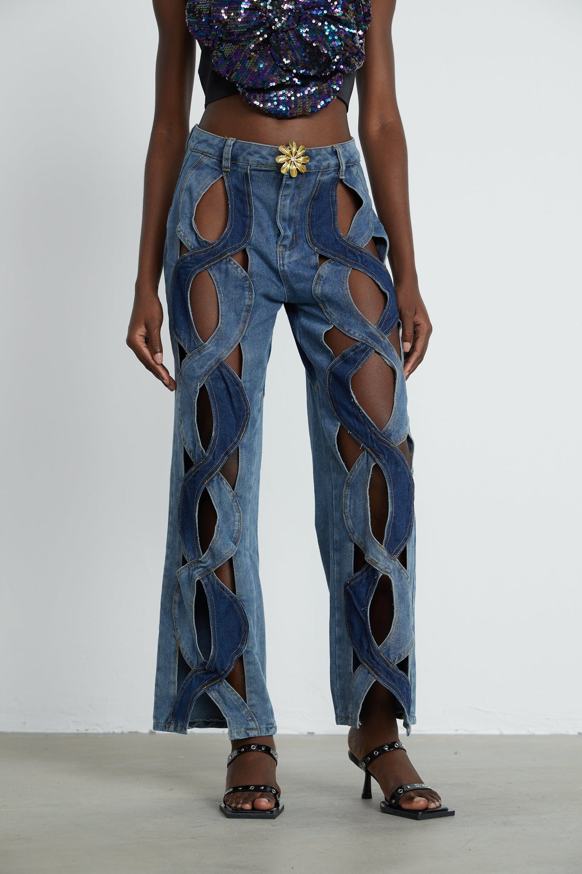 Blanche Yüksek Bel ve Cut-Out Detaylı Jean Pantolon Mavi