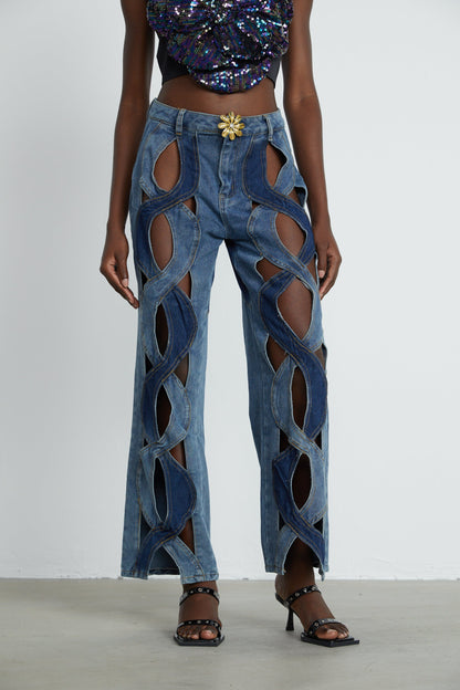 Blanche Yüksek Bel ve Cut-Out Detaylı Jean Pantolon Mavi
