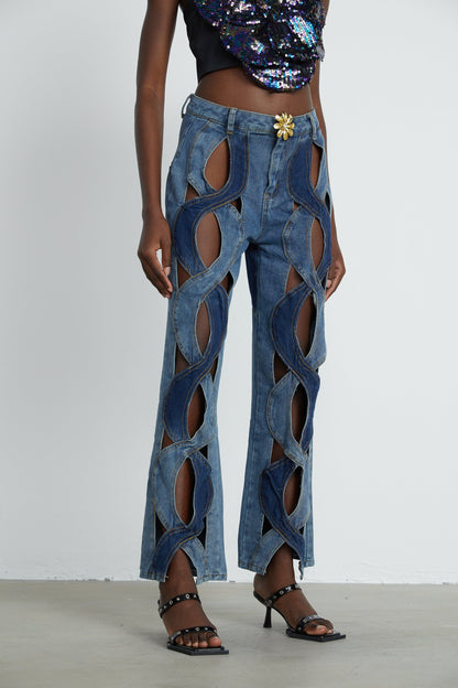 Blanche Yüksek Bel ve Cut-Out Detaylı Jean Pantolon Mavi